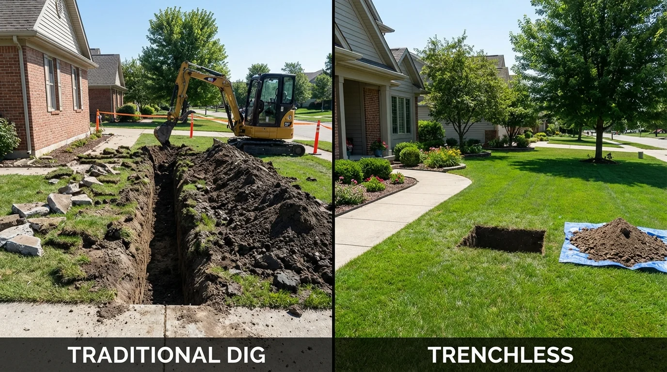Trenchless sewer repair with minimal yard damage versus traditional excavation in Bayside, NY
